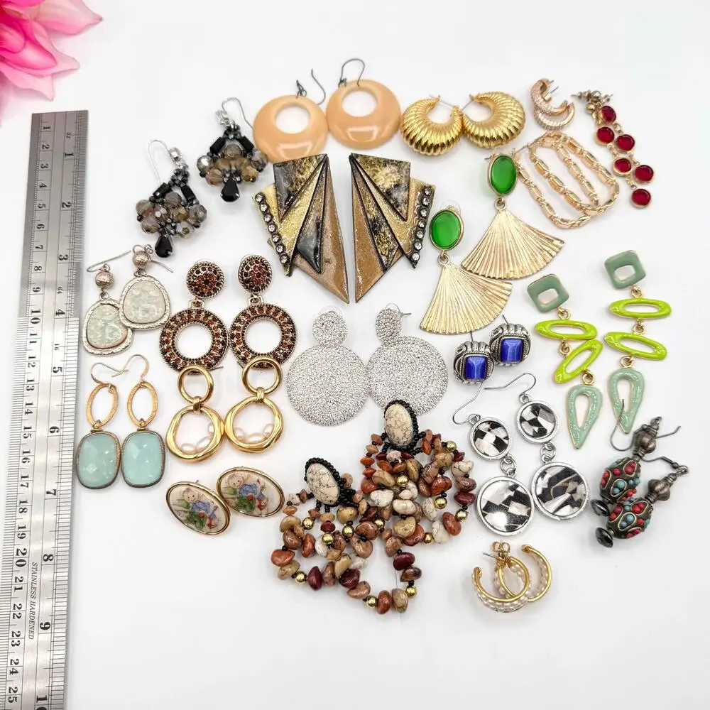 20 Pair Pierced Costume Jewelry Earring Lot Mixed Styles Vintage To Now Reseller
